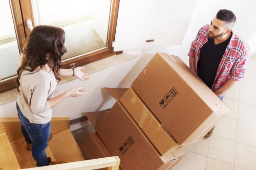Packed household items ready for transport during a move in Edgware
