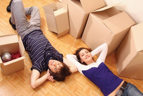 Packed business items ready for transport during an Edgware relocation